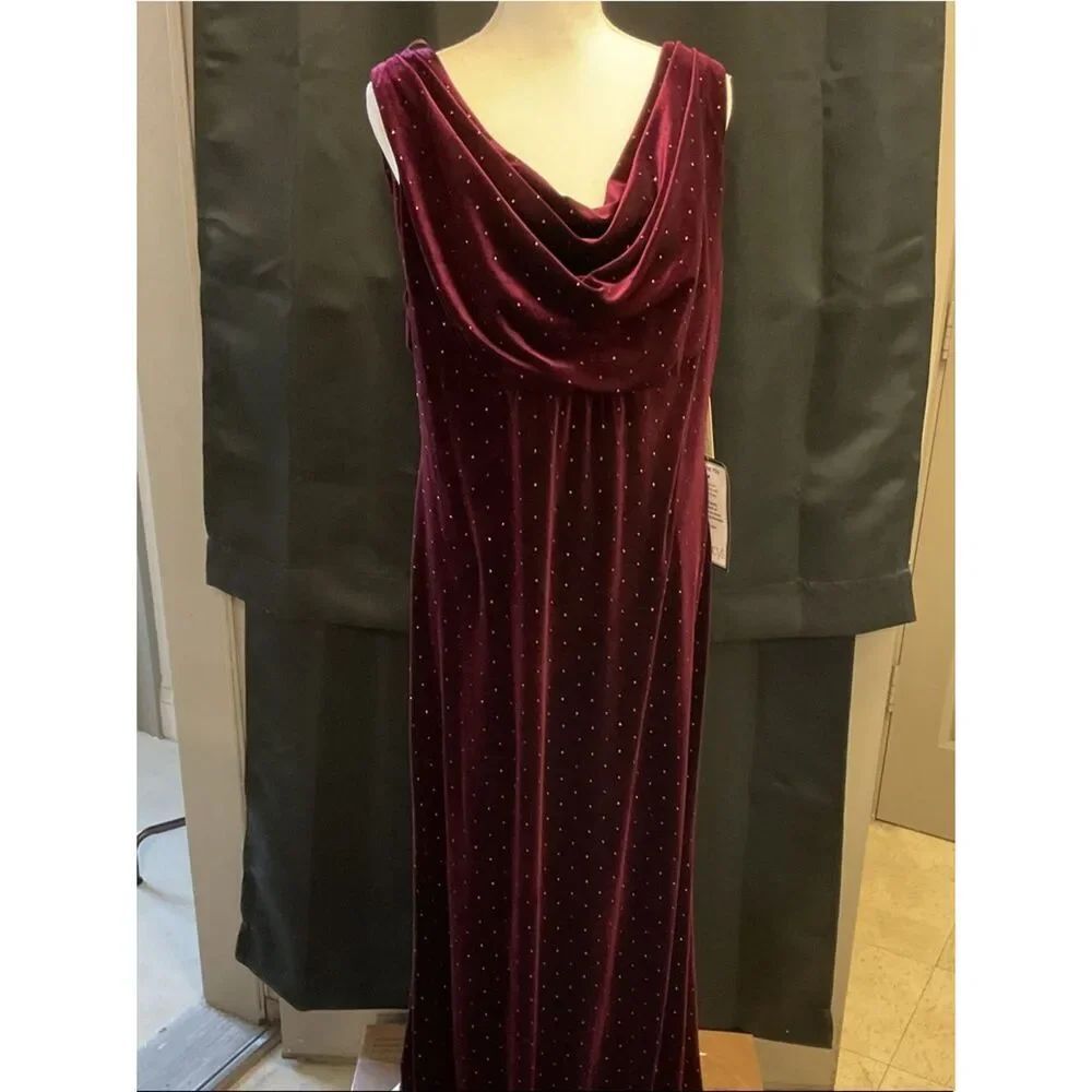 Eliza J Burgundy Velvet Draped Cowl Maxi Gown with Sparkle